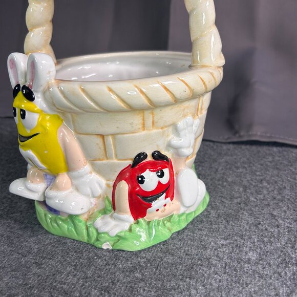 M&M Ceramic Easter Basket Vintage Yellow Red Easter‎ Bunny - Picture 2 of 15